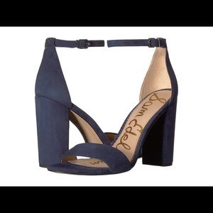 Sam Edelman Yaro Ankle Strap Sandal Heel Baltic Navy Suede Leather